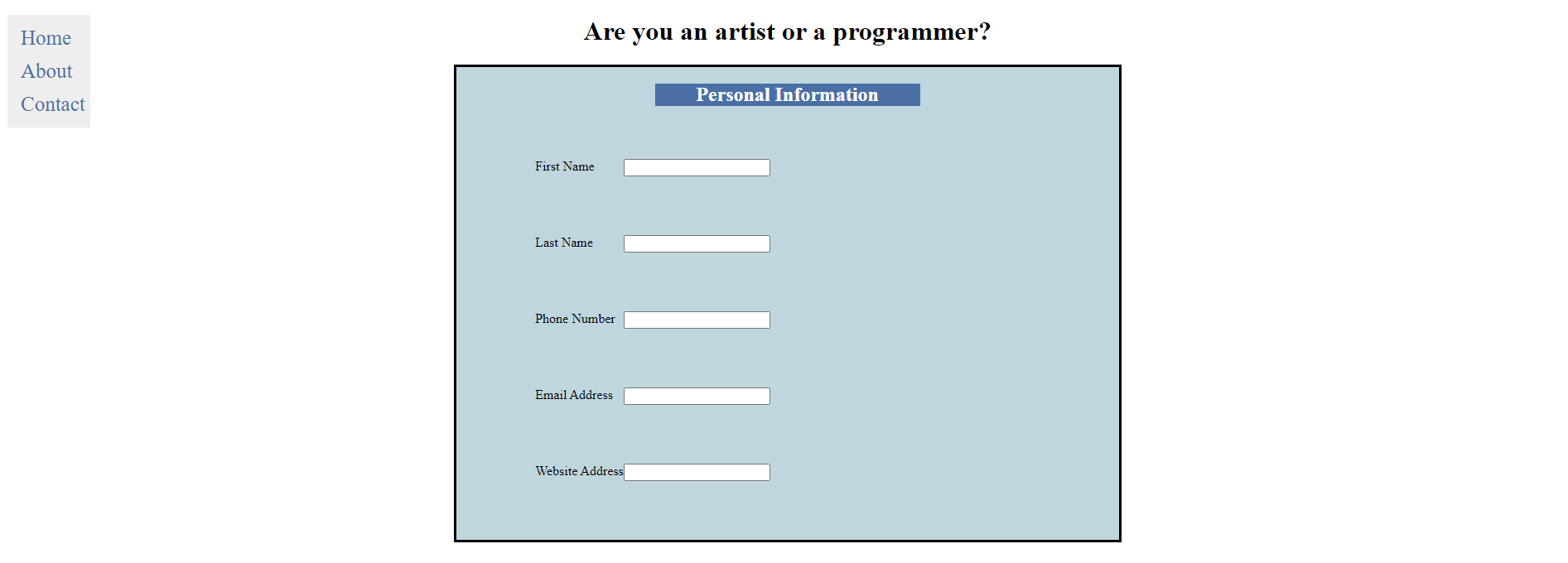 screenshot of form validation project